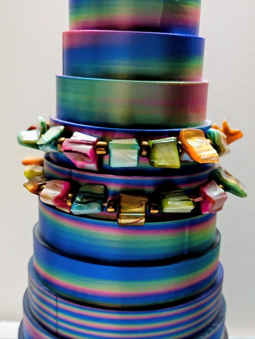 Multicolor Bangle Stack with Shell Chip Bracelets
